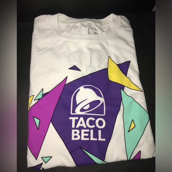 Taco Bell White Bright Retro Colors Logo Crew Neck T Shirt Size Large - Picture 1 of 3